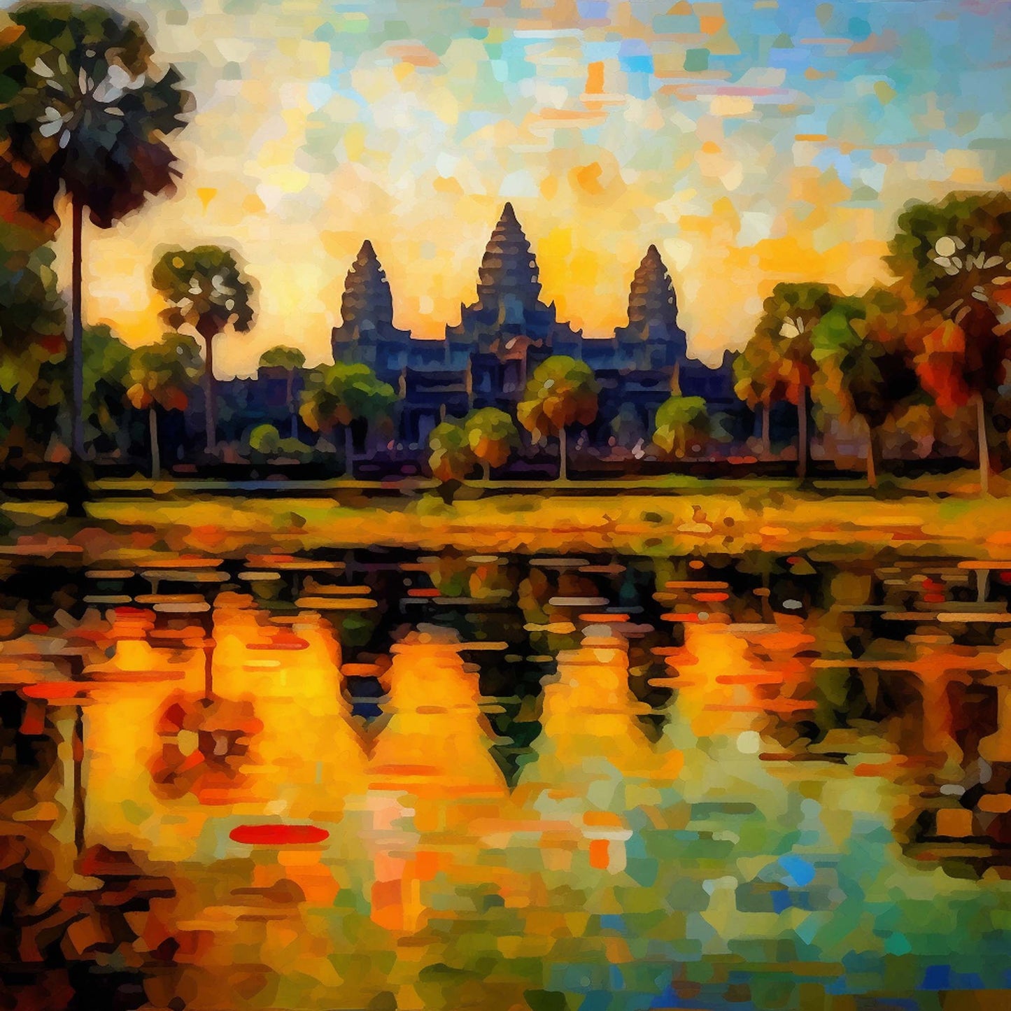 Urbanisto - Angkor Wat - Wandbild als Schwarz-Weiß-Zeichnung