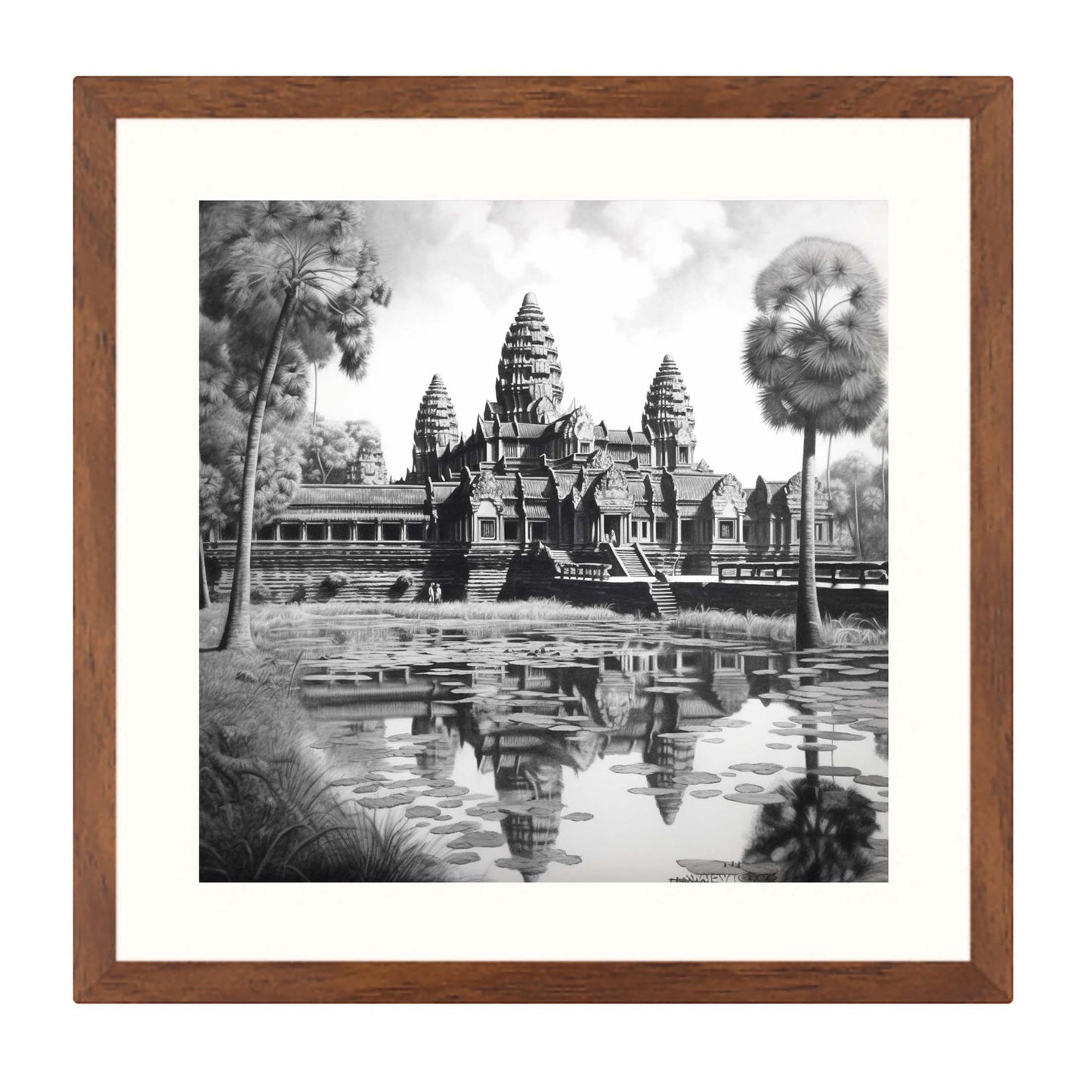 Angkor Wat - Wandbild in der Stilrichtung einer Zeichnung