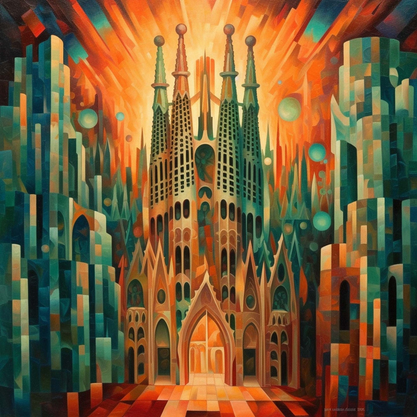 Urbanisto - Barcelona Sagrada Familia - Wandbild in der Stilrichtung des Futurismus