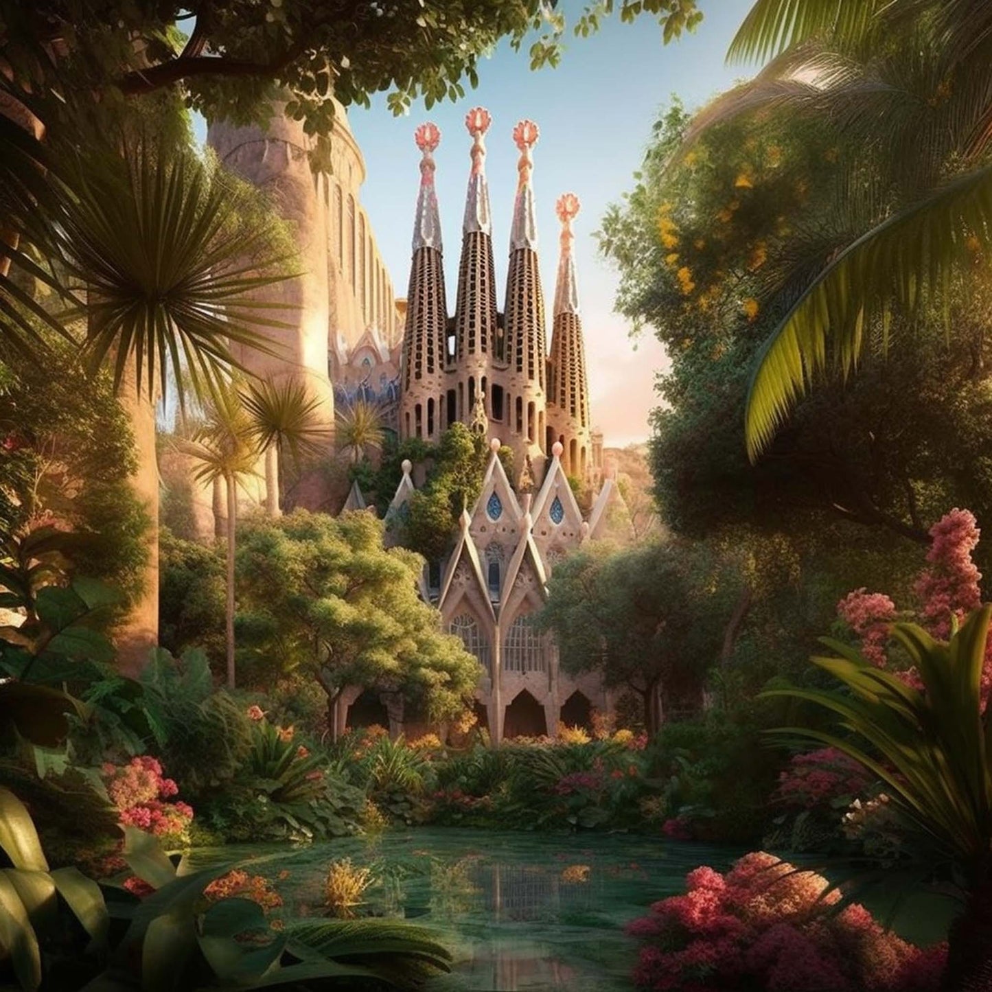 Urbanisto - Barcelona Sagrada Familia - Wandbild in der Stilrichtung Urban Jungle