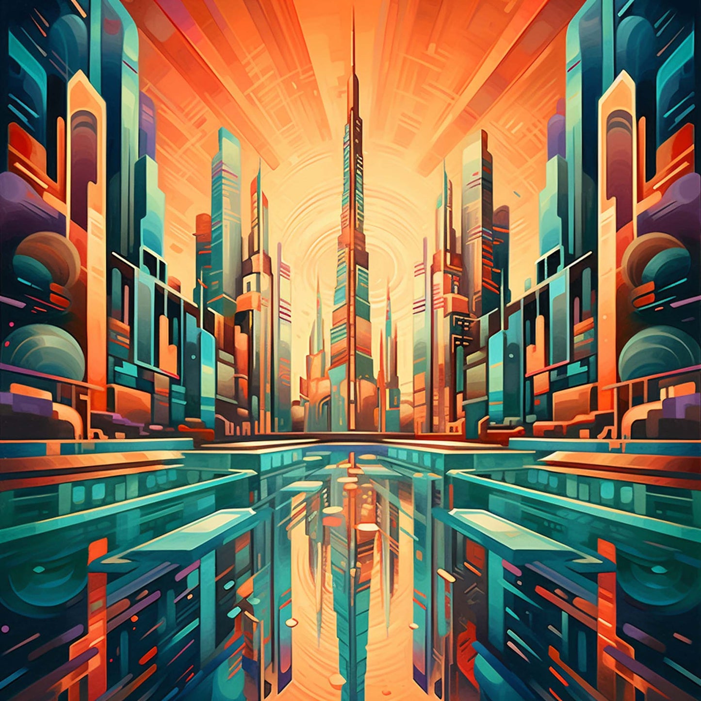Urbanisto - Dubai Burj Khalifa - Wandbild in der Stilrichtung des Futurismus