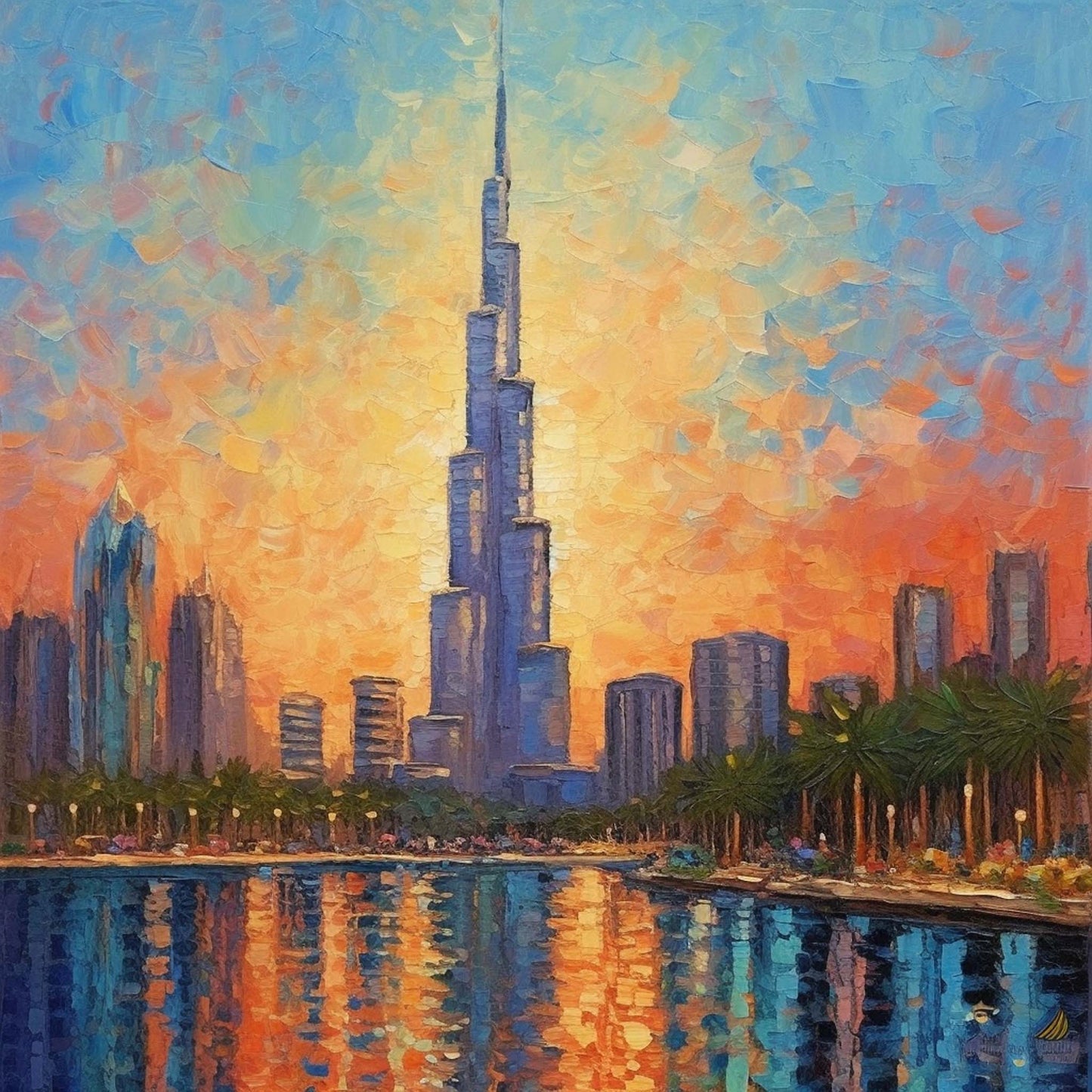 Urbanisto - Dubai Burj Khalifa - Wandbild in der Stilrichtung des Impressionismus