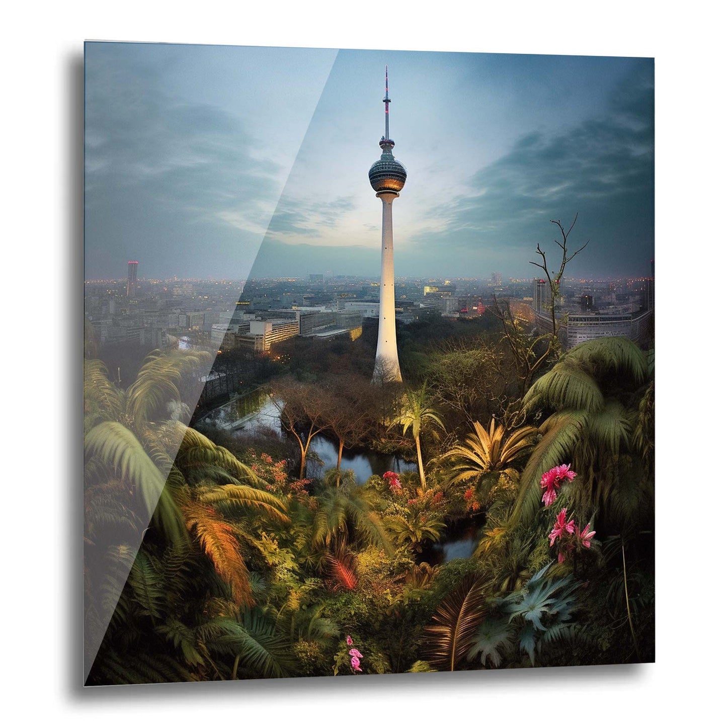 Berlin Fernsehturm - Wandbild in der Stilrichtung Urban Jungle