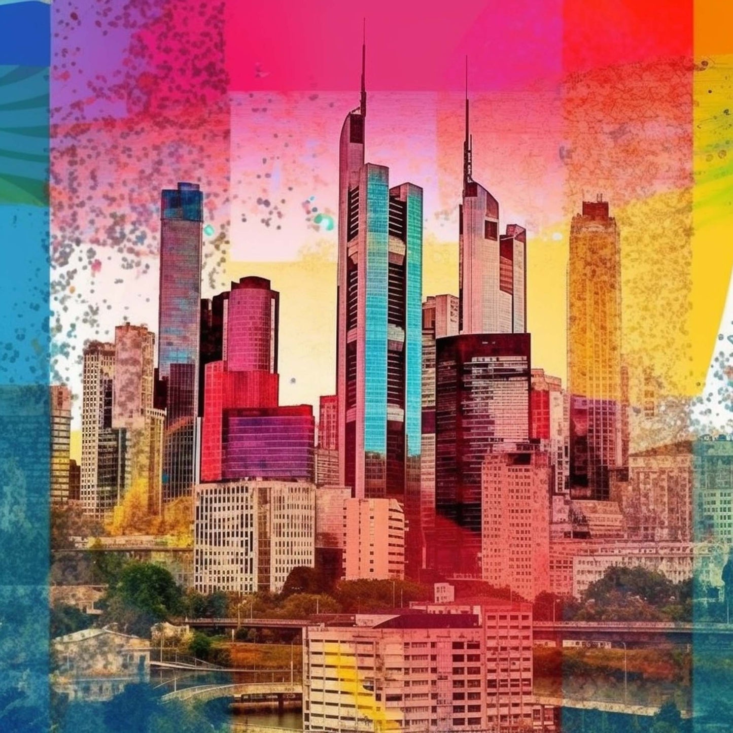 Urbanisto - Frankfurt Skyline - Wandbild in der Stilrichtung der Pop-Art