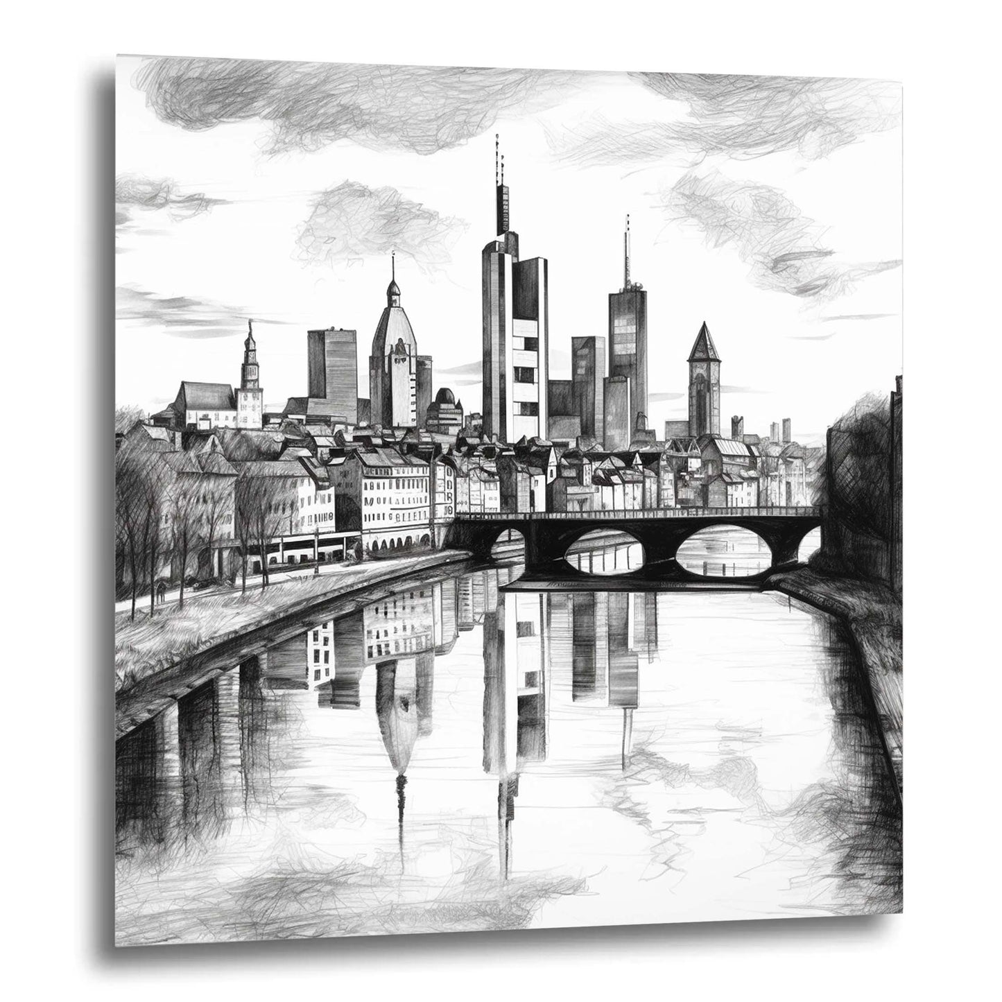 Frankfurt Skyline - Wandbild in der Stilrichtung einer Zeichnung