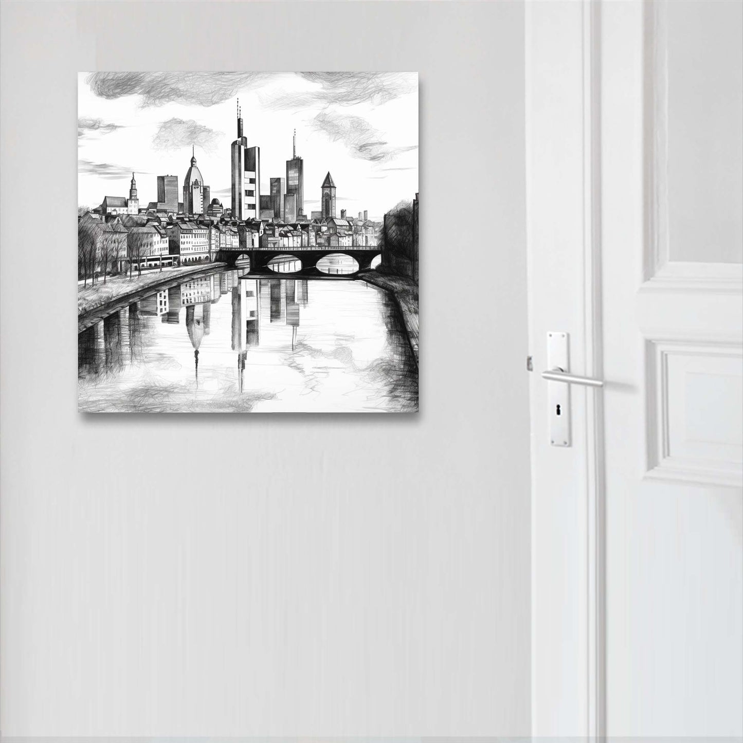 Frankfurt Skyline - Wandbild in der Stilrichtung einer Zeichnung