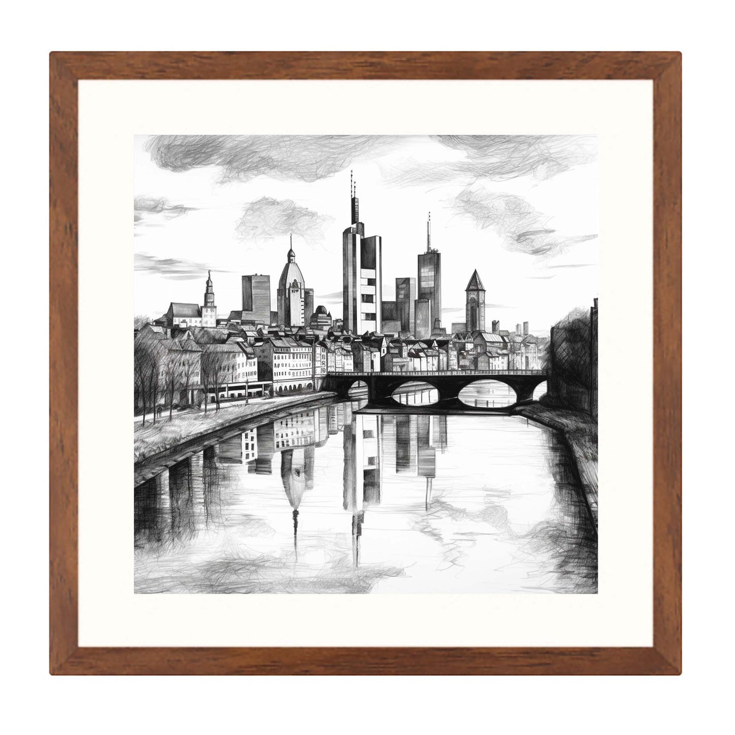 Frankfurt Skyline - Wandbild in der Stilrichtung einer Zeichnung