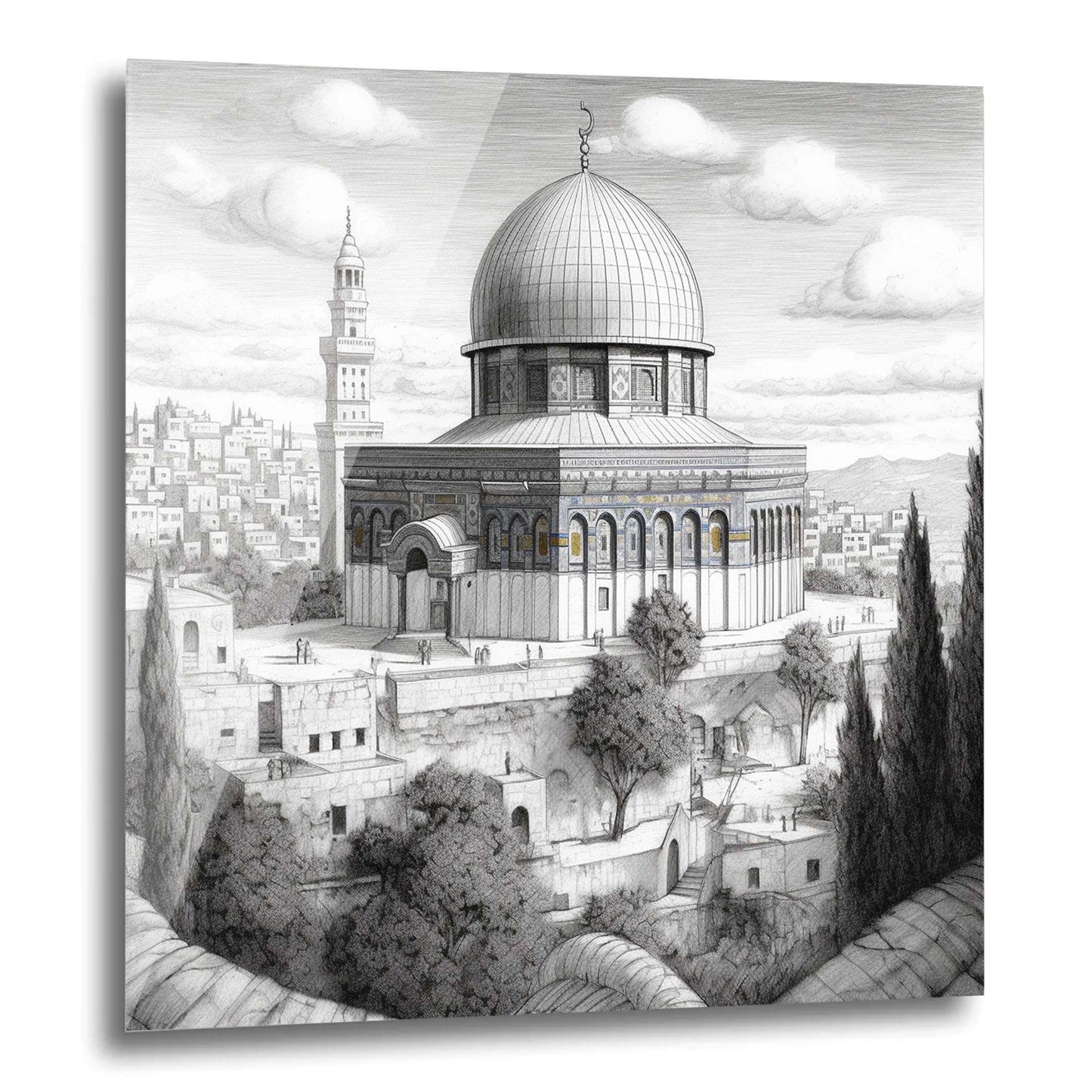 Jerusalem Felsendom - Wandbild in der Stilrichtung einer Zeichnung