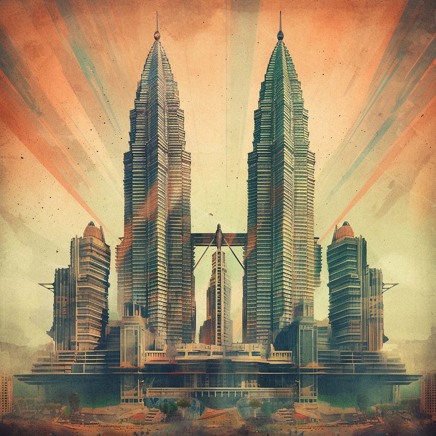 Urbanisto - Petronas Towers Kuala Lumpur - Wandbild in der Stilrichtung des Futurismus