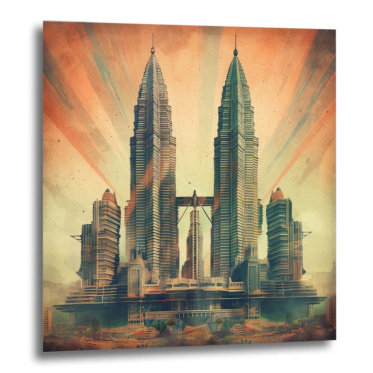 Petronas Towers Kuala Lumpur - Wandbild in der Stilrichtung des Futurismus