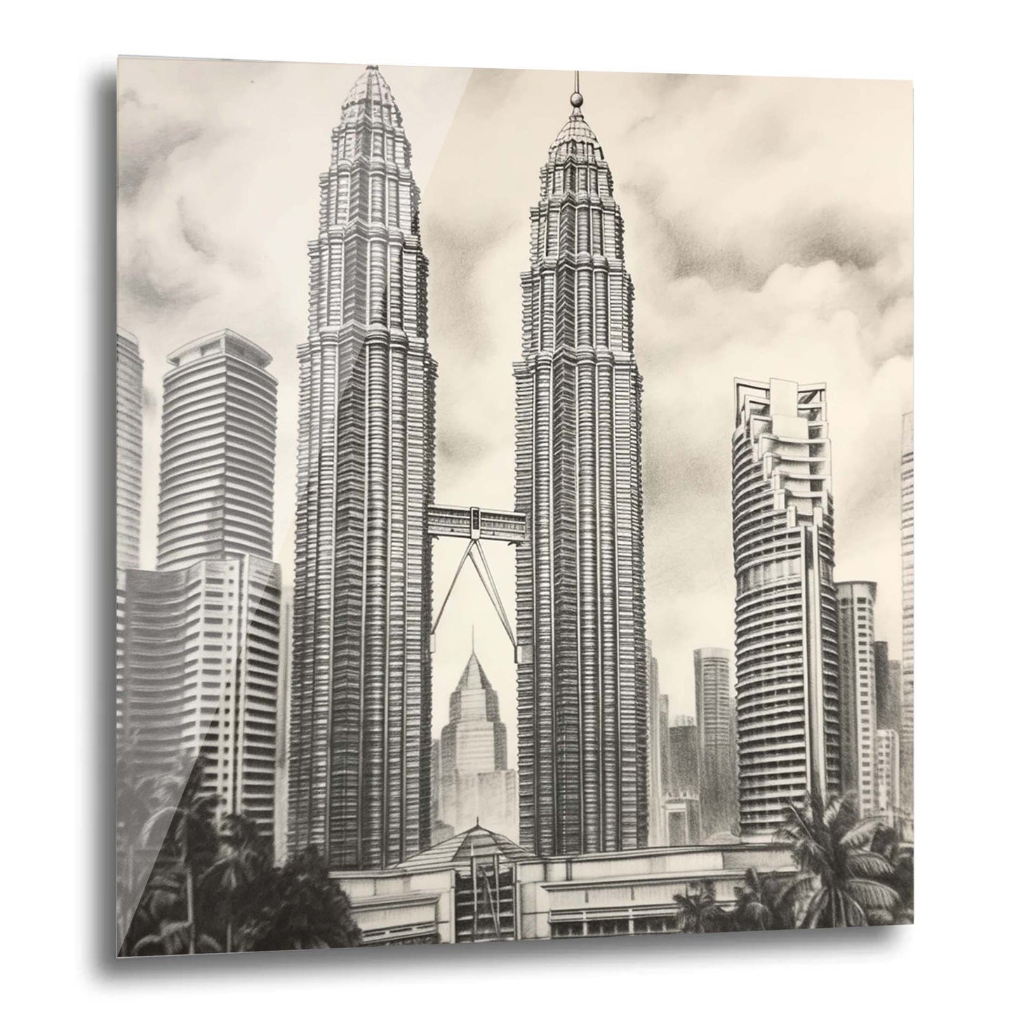 Petronas Towers Kuala Lumpur - Wandbild in der Stilrichtung einer Zeichnung