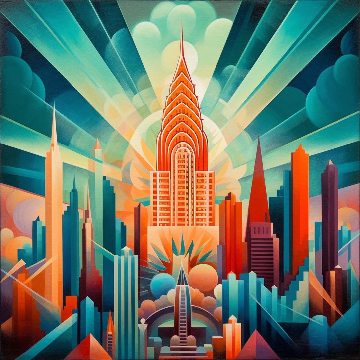 Urbanisto - New York Chrysler Building - Wandbild in der Stilrichtung des Futurismus