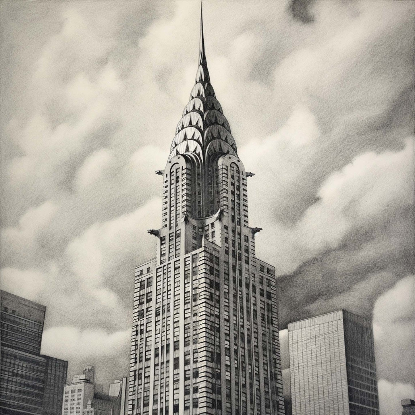 Urbanisto - New York Chrysler Building - Wandbild als Schwarz-Weiß-Zeichnung
