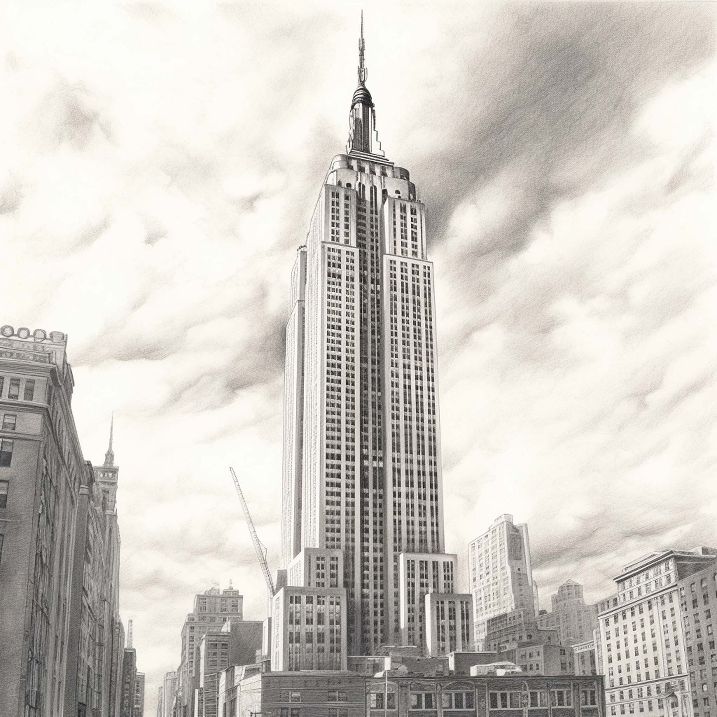 Urbanisto - New York Empire State Building - Wandbild als Schwarz-Weiß-Zeichnung