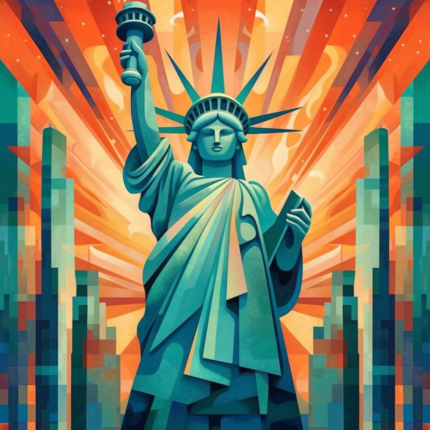 Urbanisto - New York Freiheitsstatue - Wandbild in der Stilrichtung des Futurismus