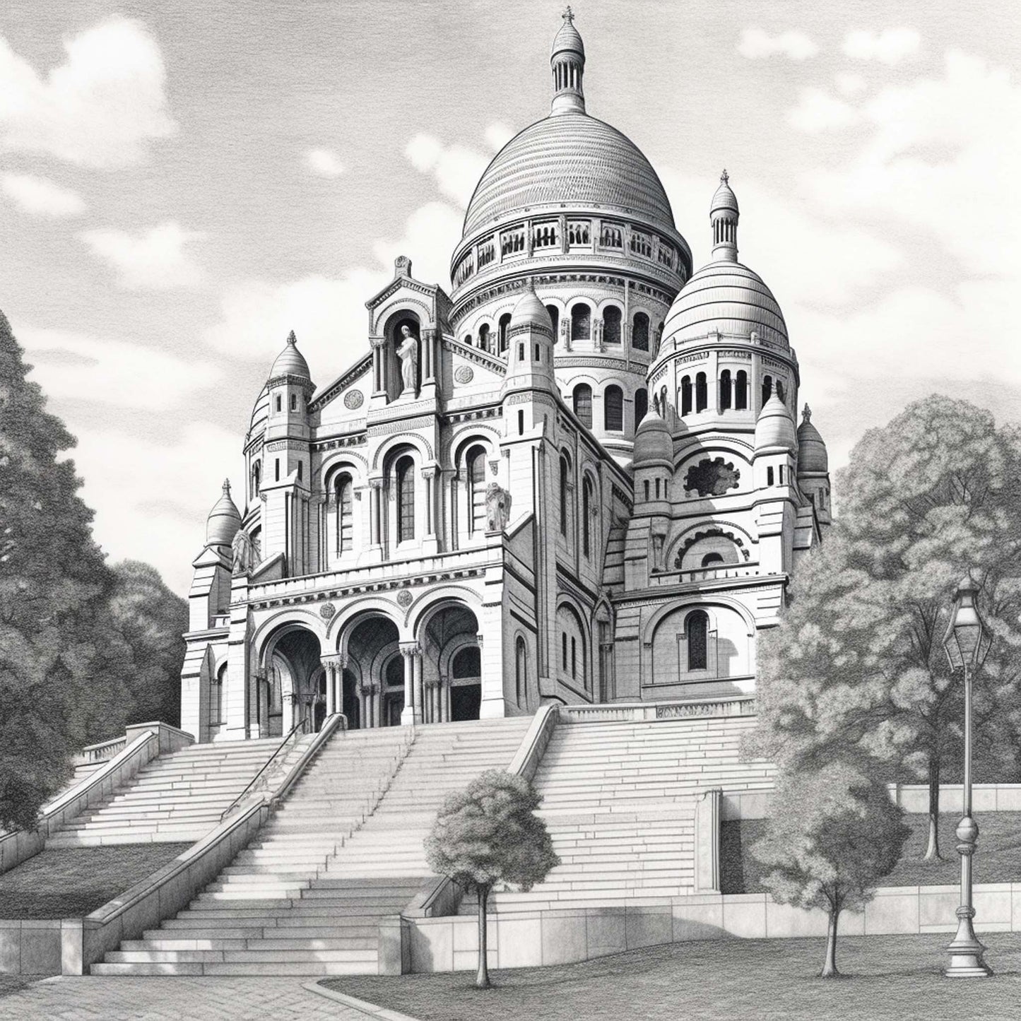 Urbanisto - Paris Sacre Coeur - Wandbild als Schwarz-Weiß-Zeichnung