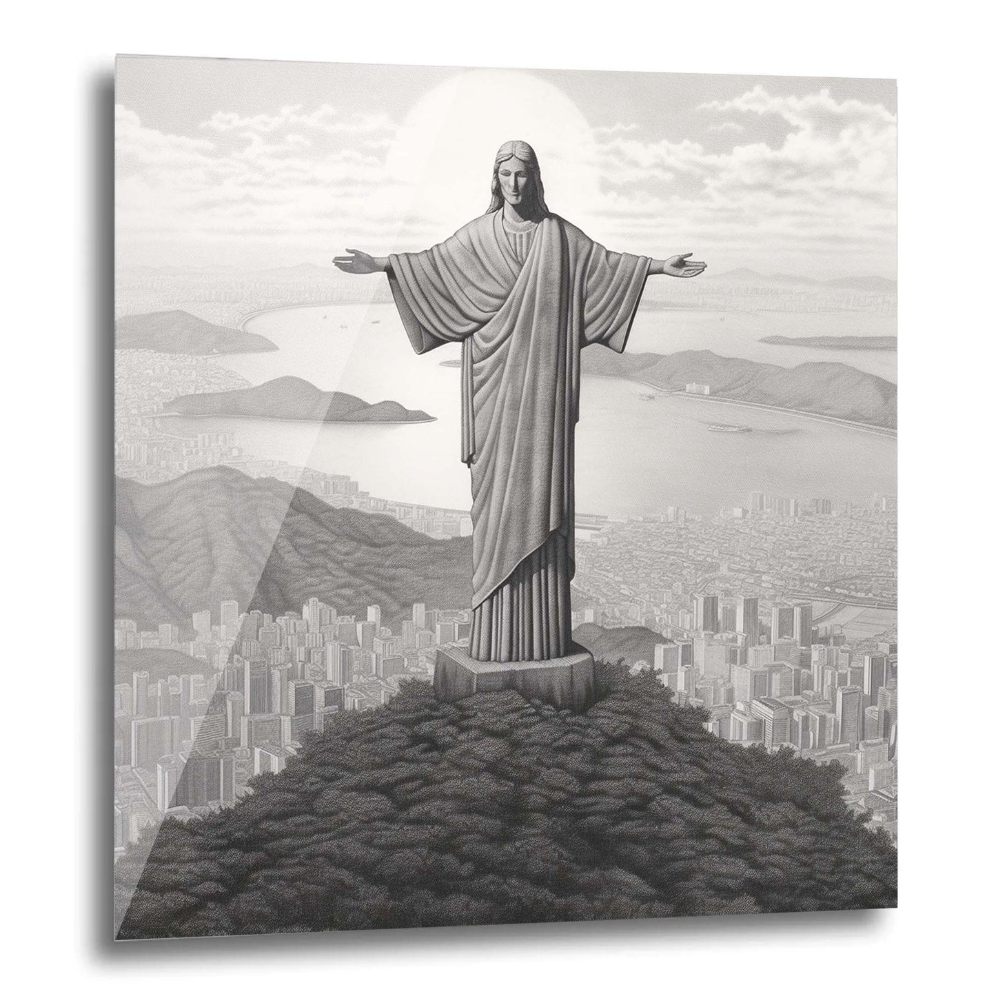 Rio de Janeiro - Christus Statue - Wandbild in der Stilrichtung einer Zeichnung