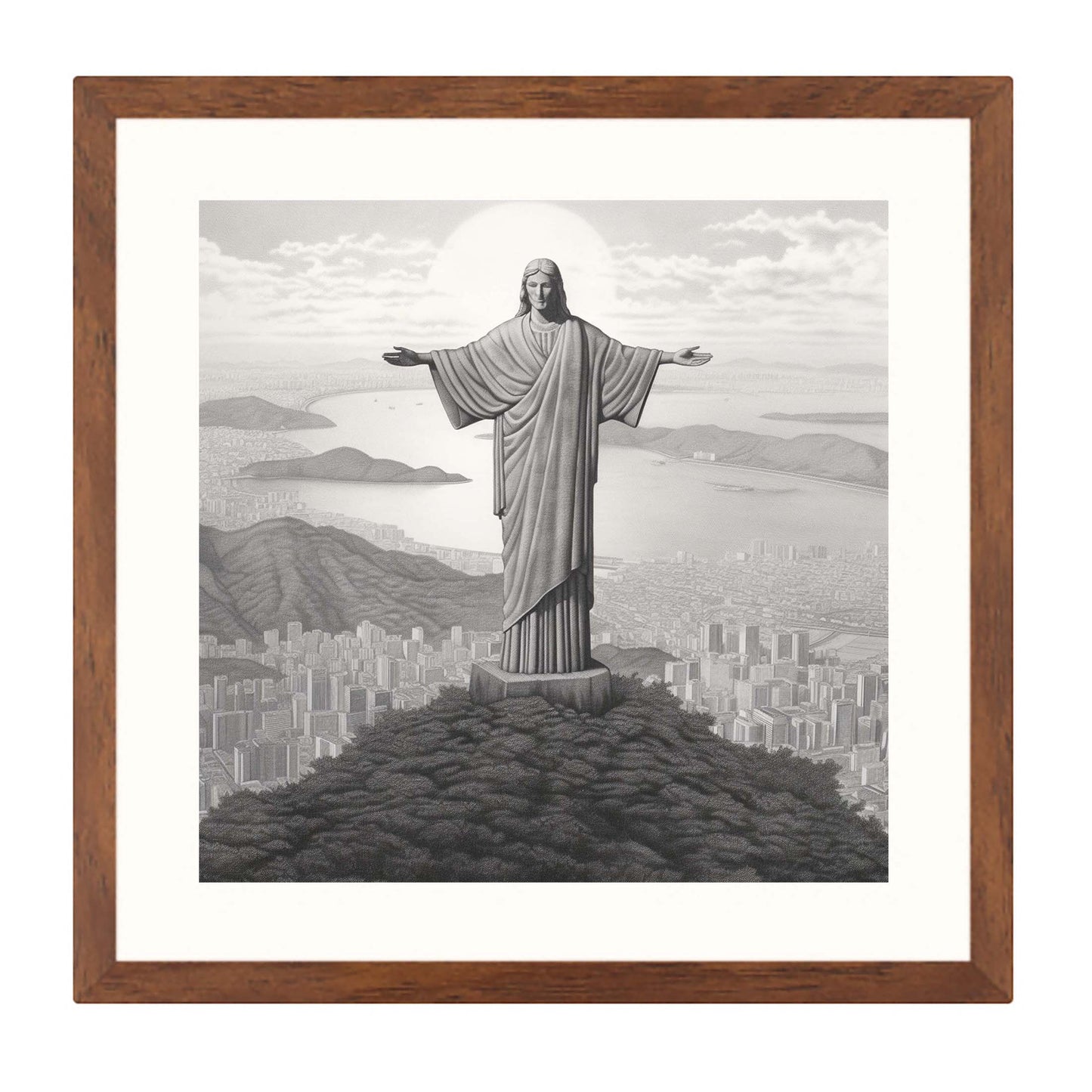Rio de Janeiro - Christus Statue - Wandbild in der Stilrichtung einer Zeichnung