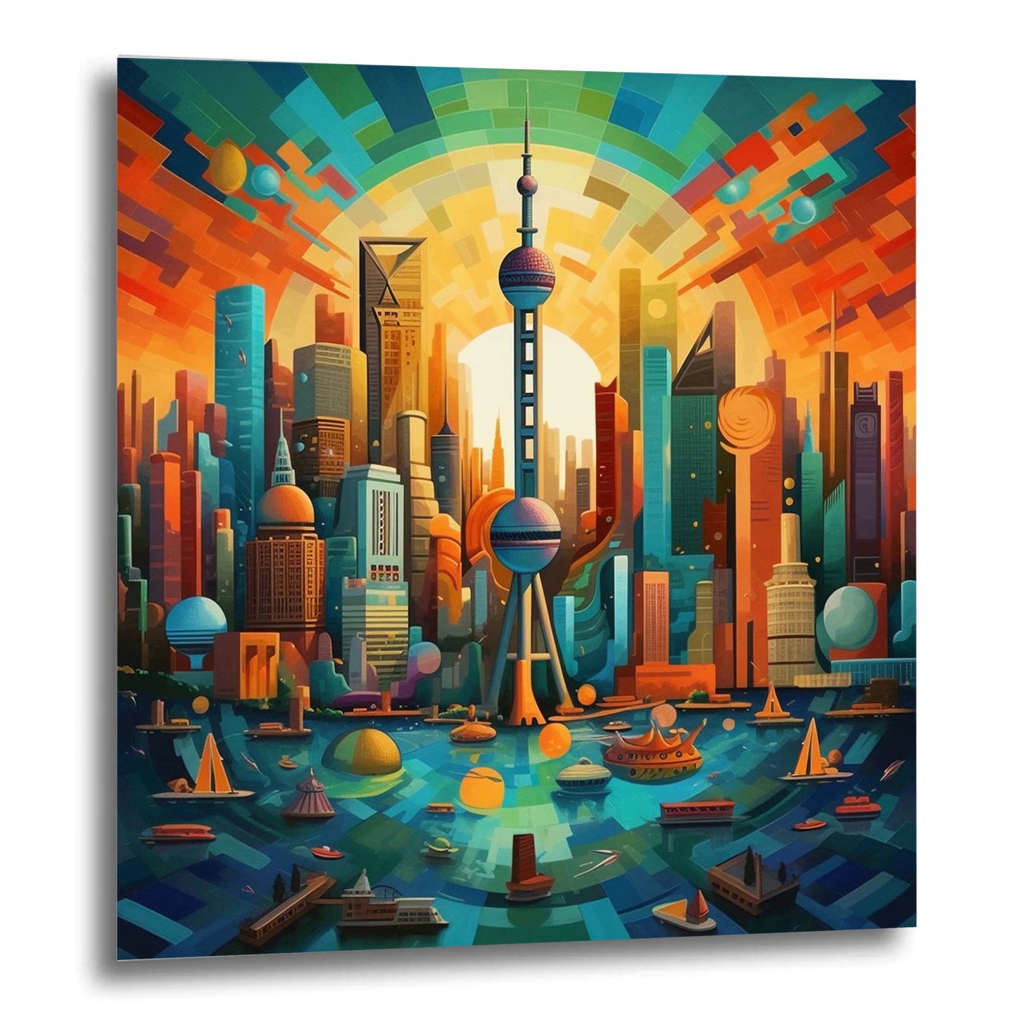 Shanghai Skyline - Wandbild in der Stilrichtung des Futurismus