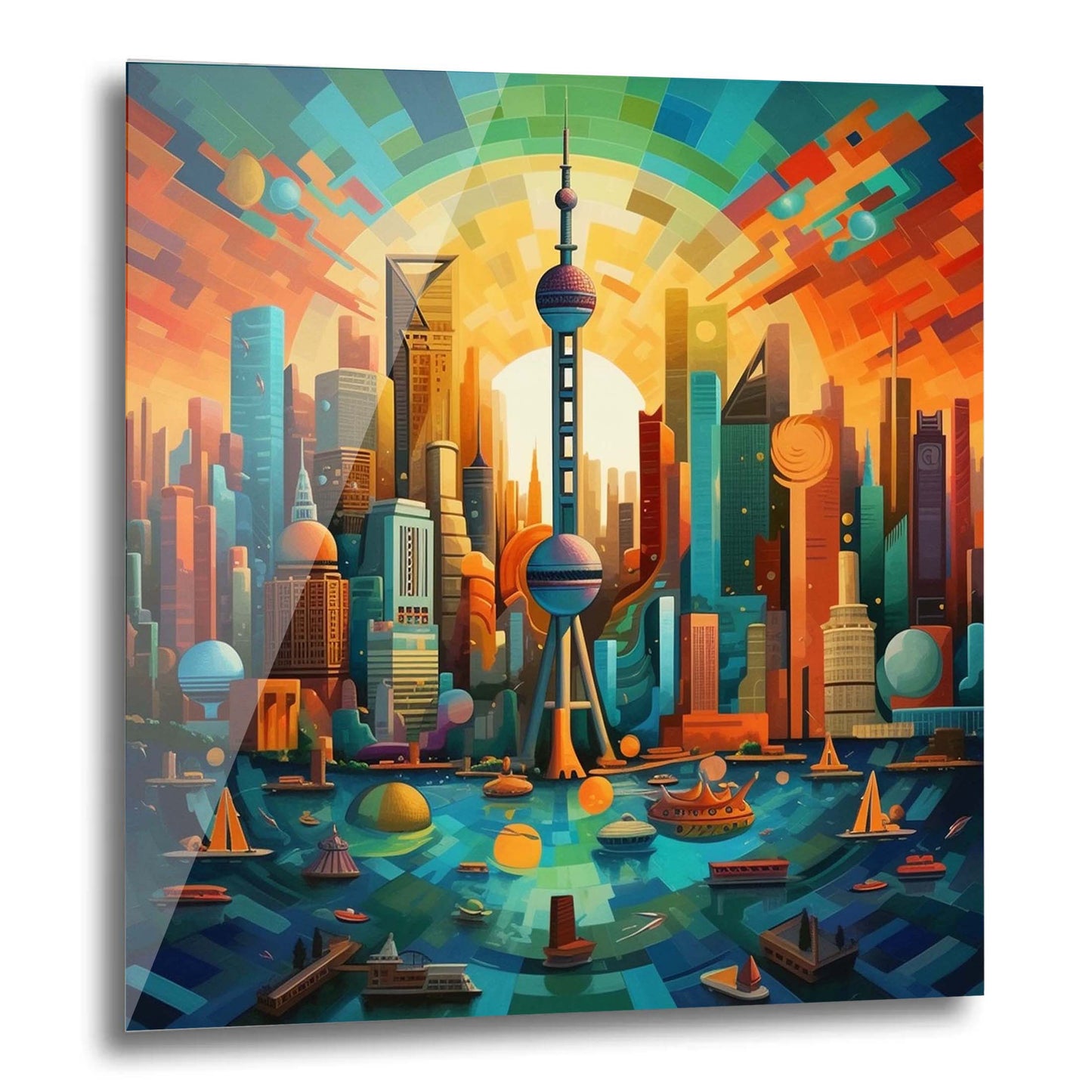 Shanghai Skyline - Wandbild in der Stilrichtung des Futurismus