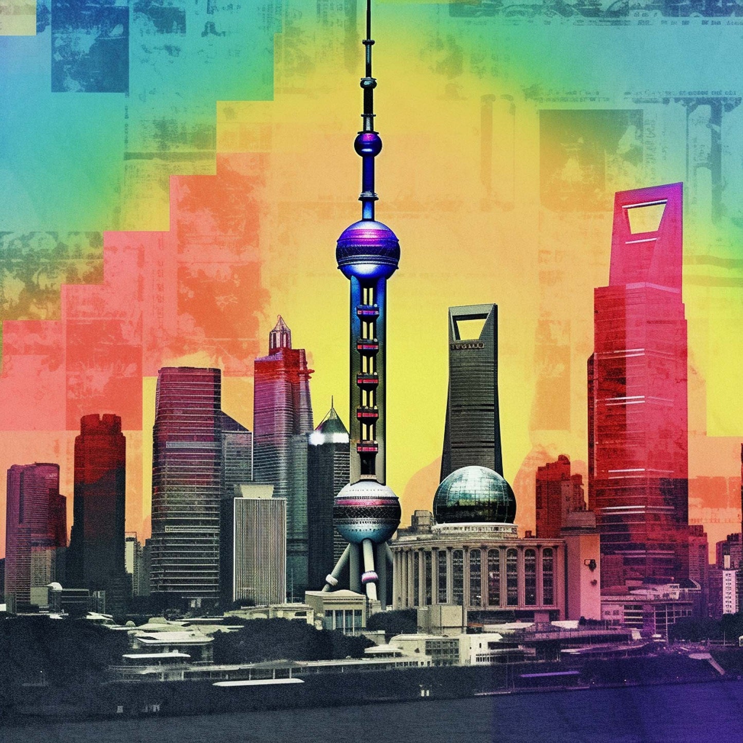 Urbanisto - Shanghai Skyline - Wandbild in der Stilrichtung der Pop-Art