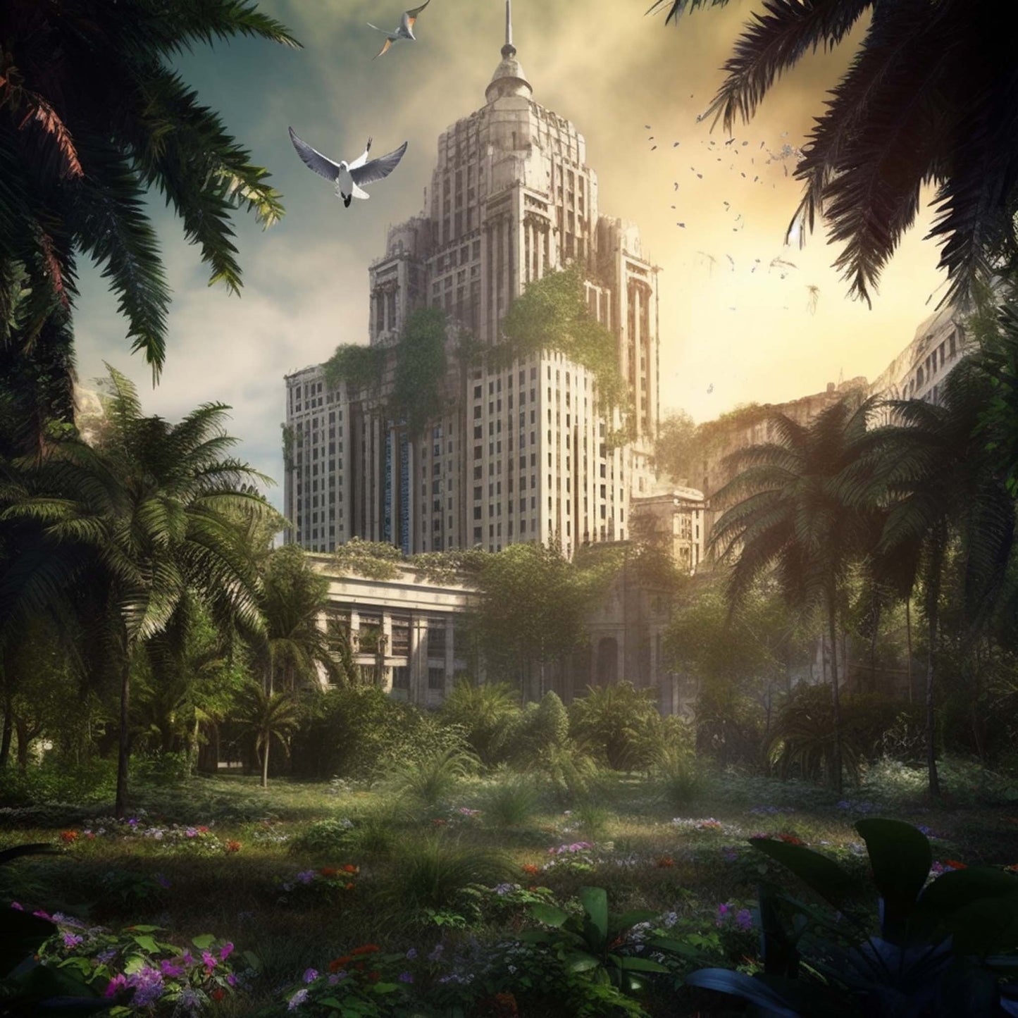 Urbanisto - Warschau Kulturpalast - Wandbild in der Stilrichtung Urban Jungle