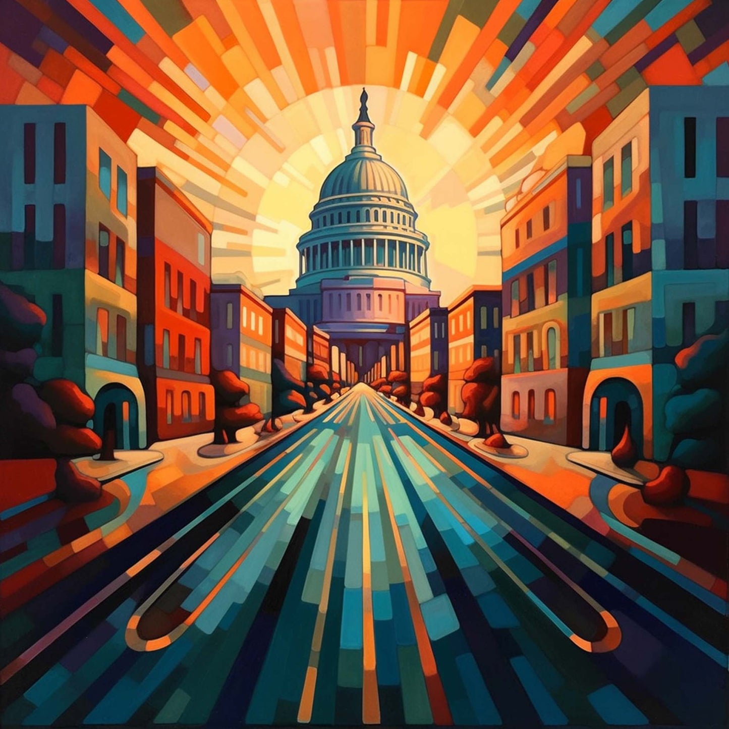Urbanisto - Washington Kapitol - Wandbild in der Stilrichtung des Futurismus