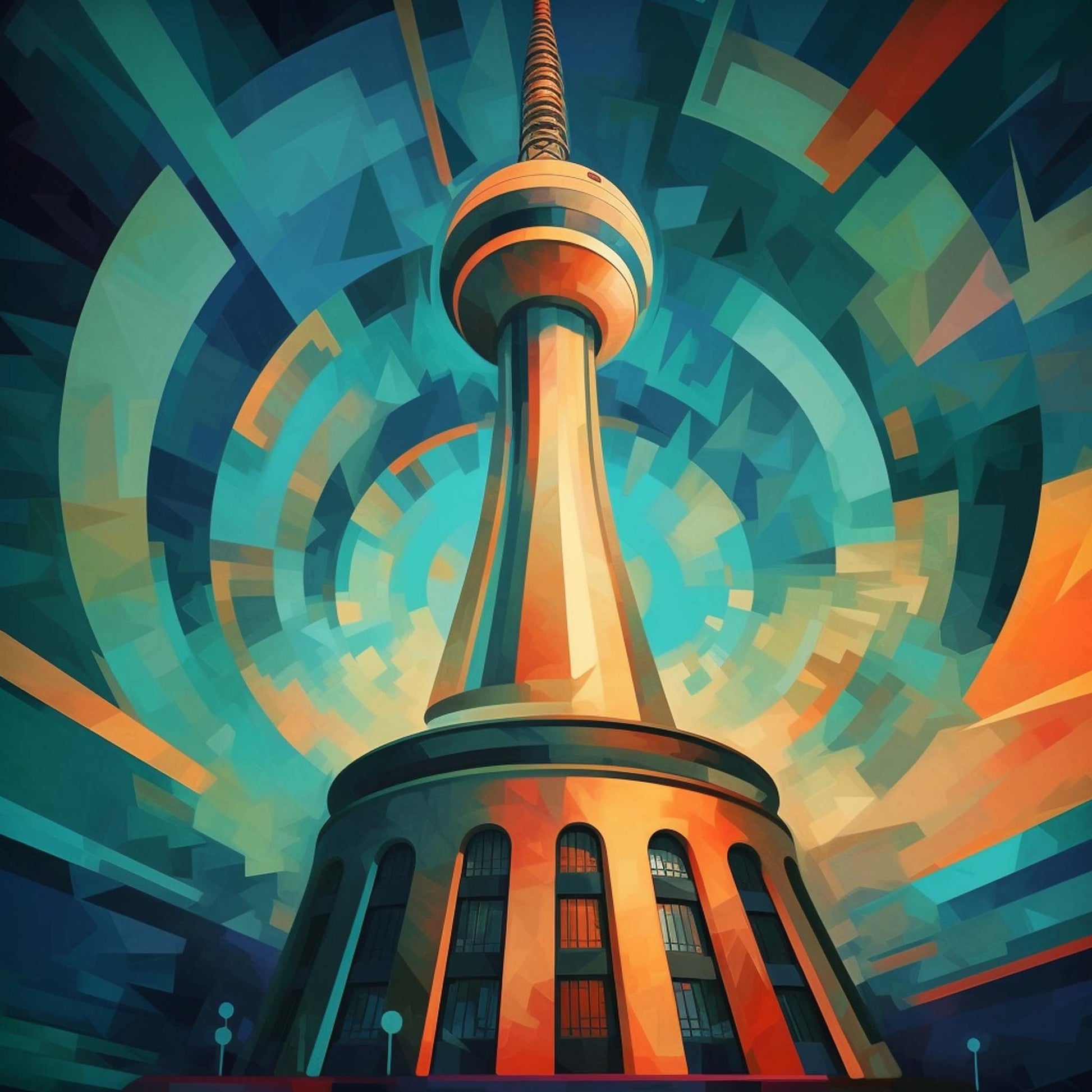 Urbanisto - Berlin Fernsehturm - Wandbild in der Stilrichtung des Futurismus