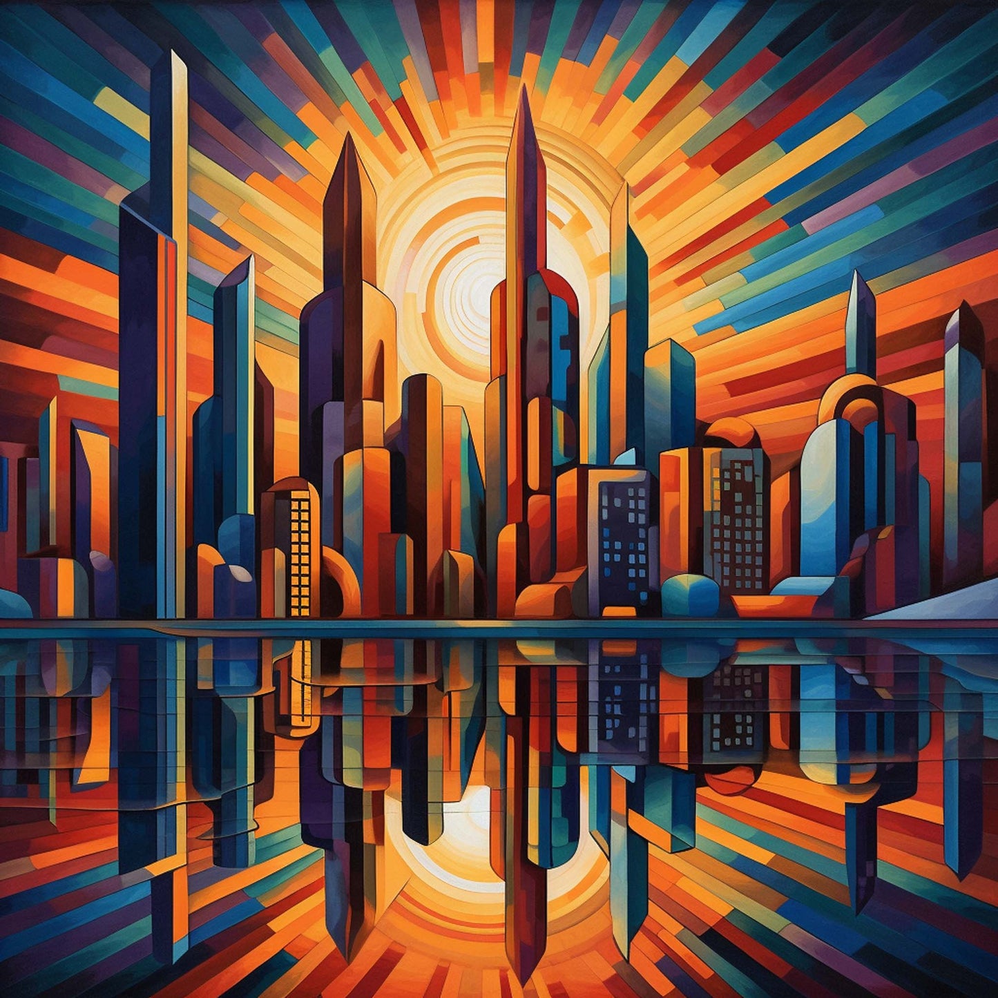 Urbanisto - Frankfurt Skyline - Wandbild in der Stilrichtung des Futurismus