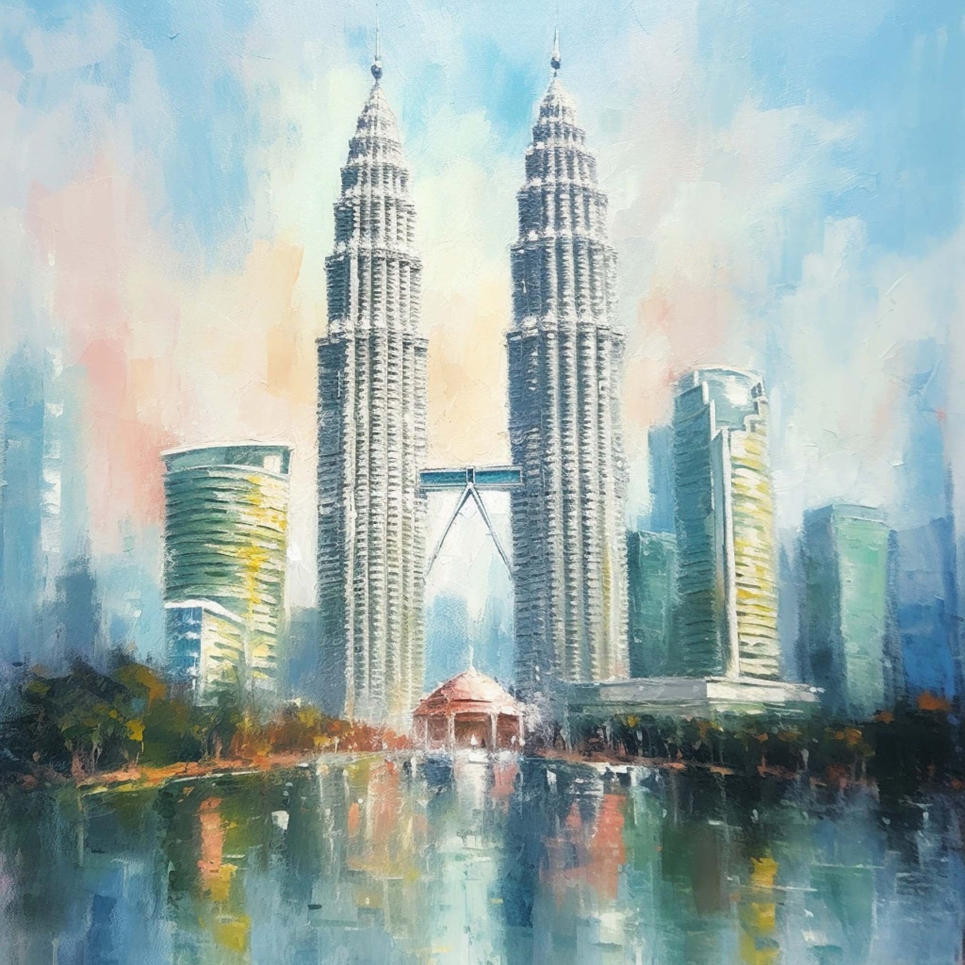 Urbanisto - Petronas Towers Kuala Lumpur - Wandbild in der Stilrichtung des Impressionismus