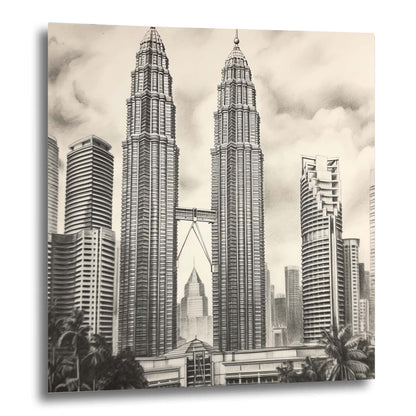 Petronas Towers Kuala Lumpur - Wandbild in der Stilrichtung einer Zeichnung