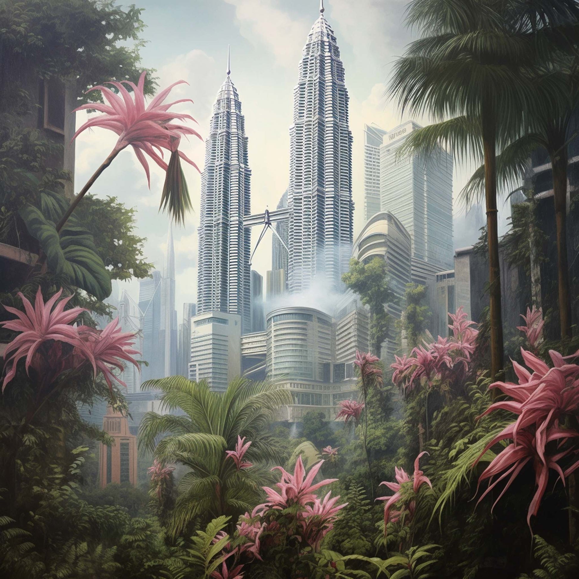 Urbanisto - Petronas Towers Kuala Lumpur - Wandbild in der Stilrichtung Urban Jungle