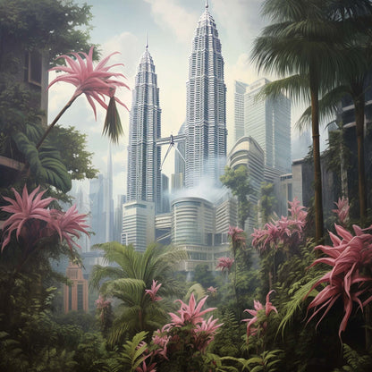 Urbanisto - Petronas Towers Kuala Lumpur - Wandbild in der Stilrichtung Urban Jungle