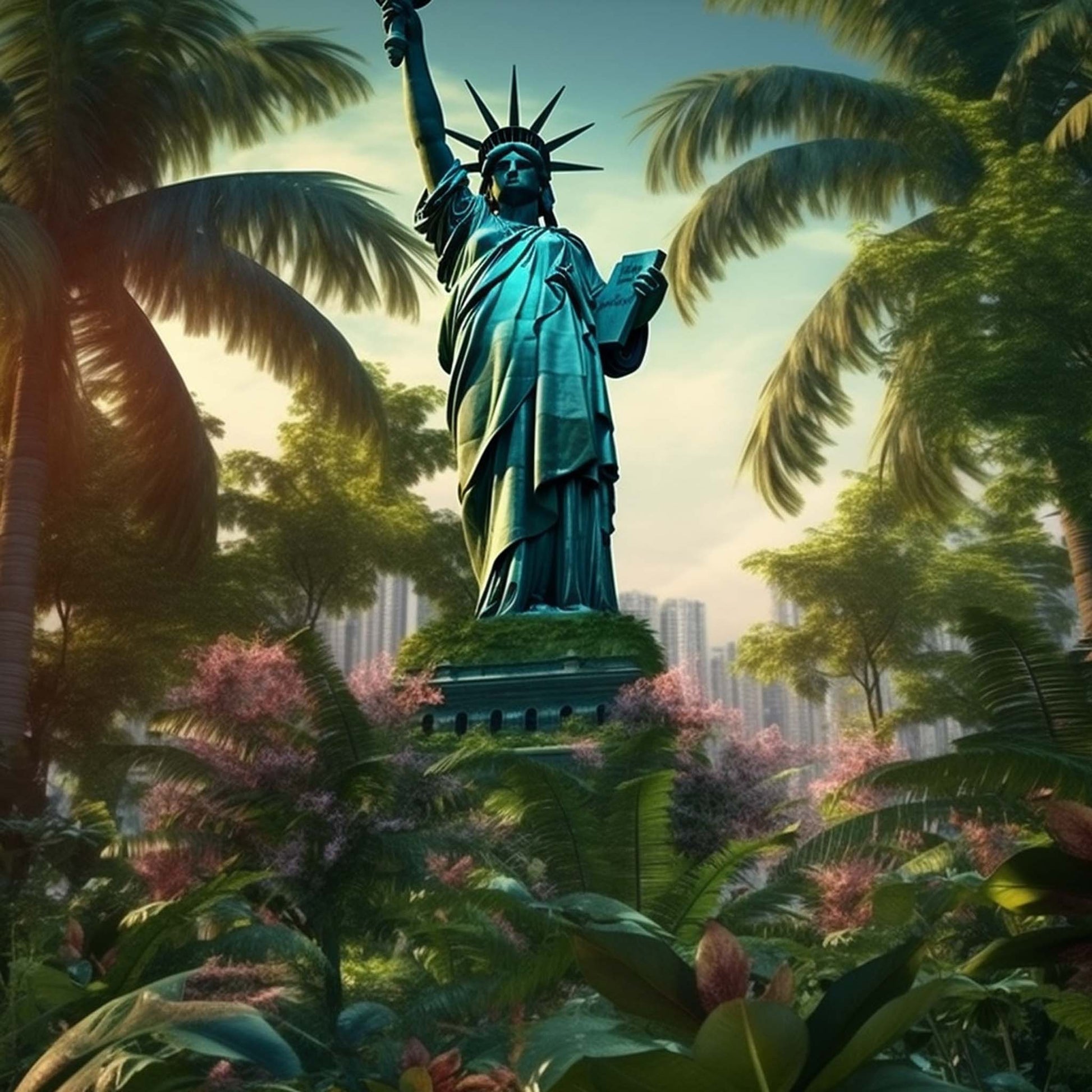 Urbanisto - New York Freiheitsstatue - Wandbild in der Stilrichtung Urban Jungle