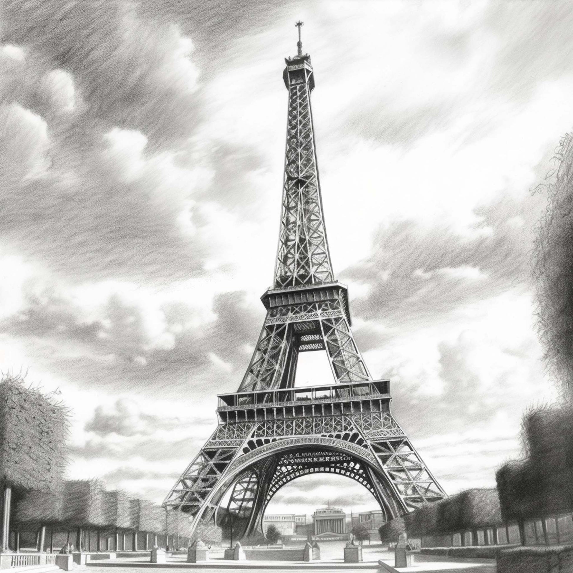 Urbanisto - Paris Eiffelturm - Wandbild als Schwarz-Weiß-Zeichnung