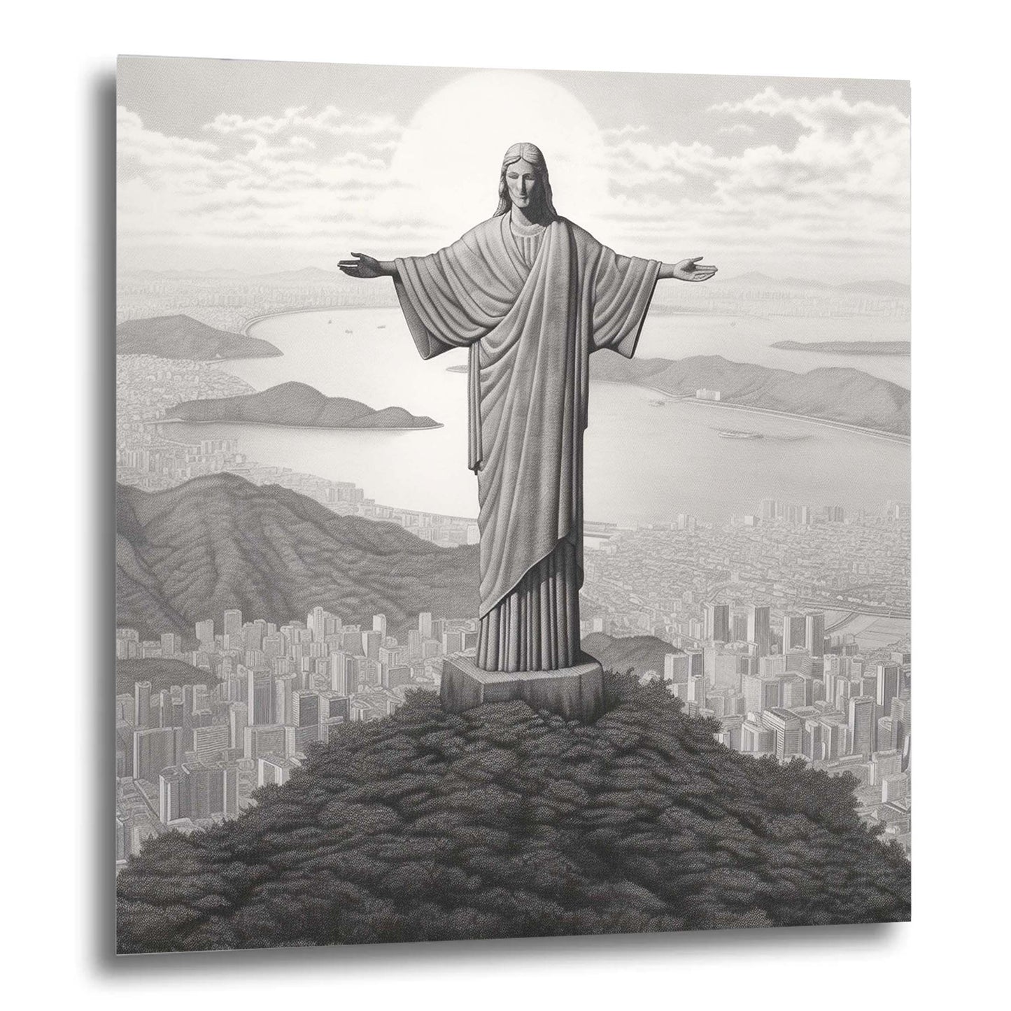 Rio de Janeiro - Christus Statue - Wandbild in der Stilrichtung einer Zeichnung