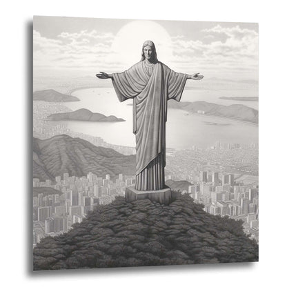Rio de Janeiro - Christus Statue - Wandbild in der Stilrichtung einer Zeichnung