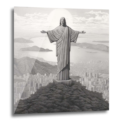 Rio de Janeiro - Christus Statue - Wandbild in der Stilrichtung einer Zeichnung