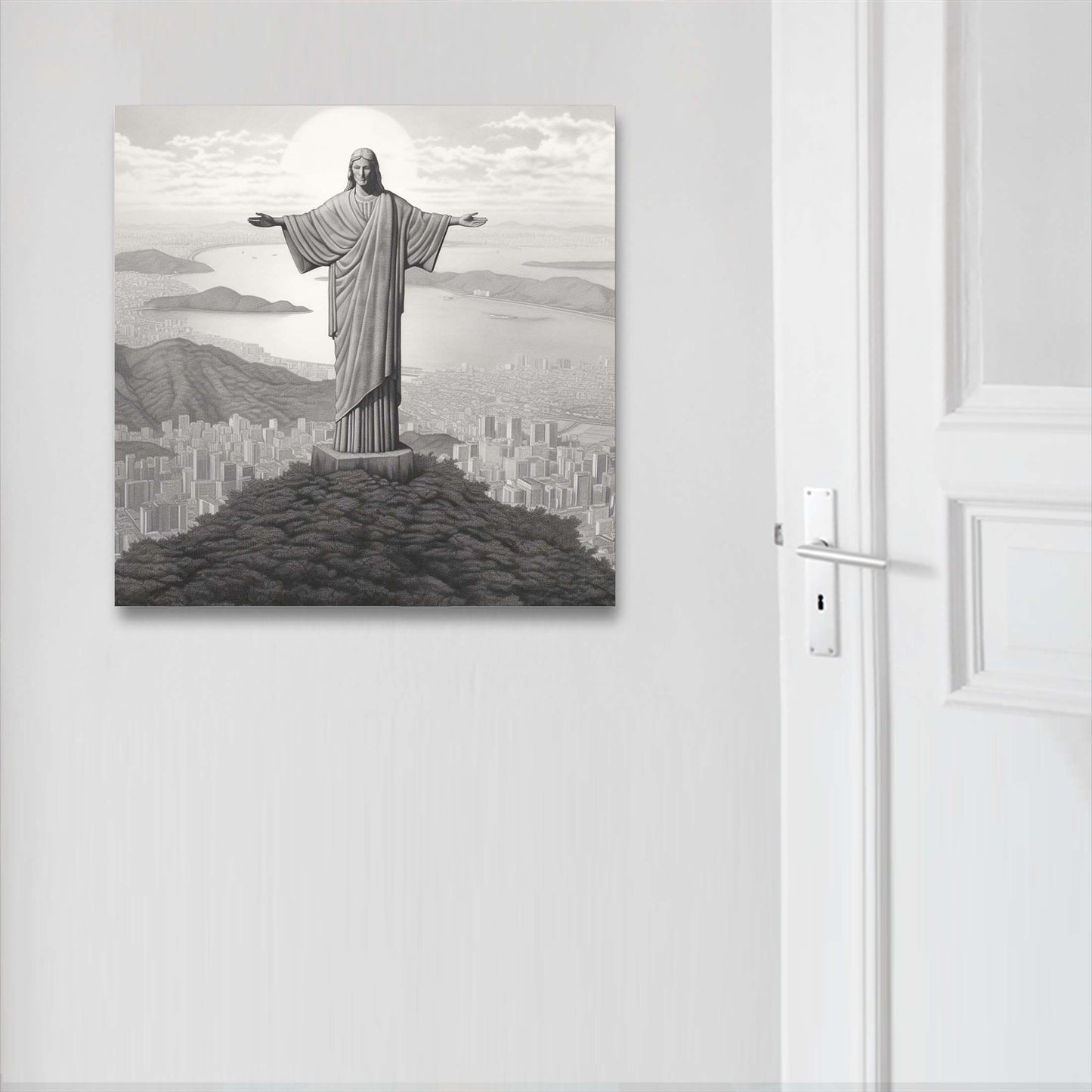 Rio de Janeiro - Christus Statue - Wandbild in der Stilrichtung einer Zeichnung
