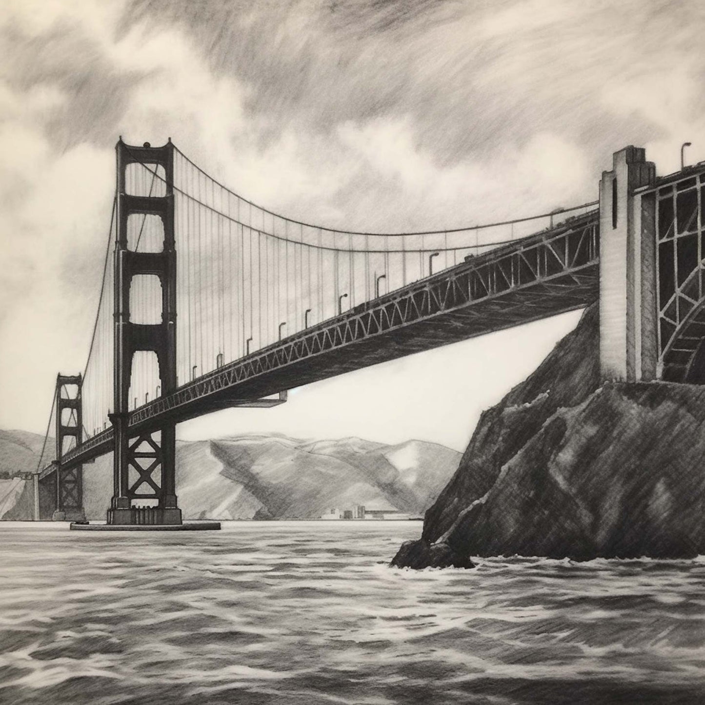 San Fransisco Golden Gate Bridge - Wandbild in der Stilrichtung einer Zeichnung