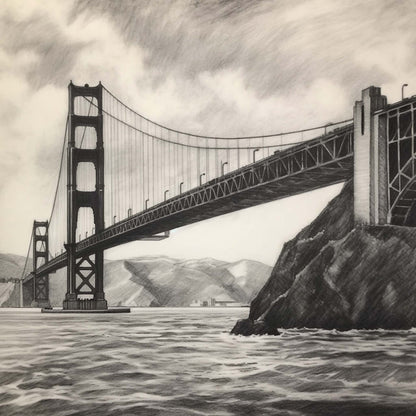 San Fransisco Golden Gate Bridge - Wandbild in der Stilrichtung einer Zeichnung