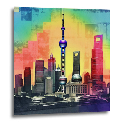 Shanghai Skyline - Wandbild in der Stilrichtung der Pop-Art
