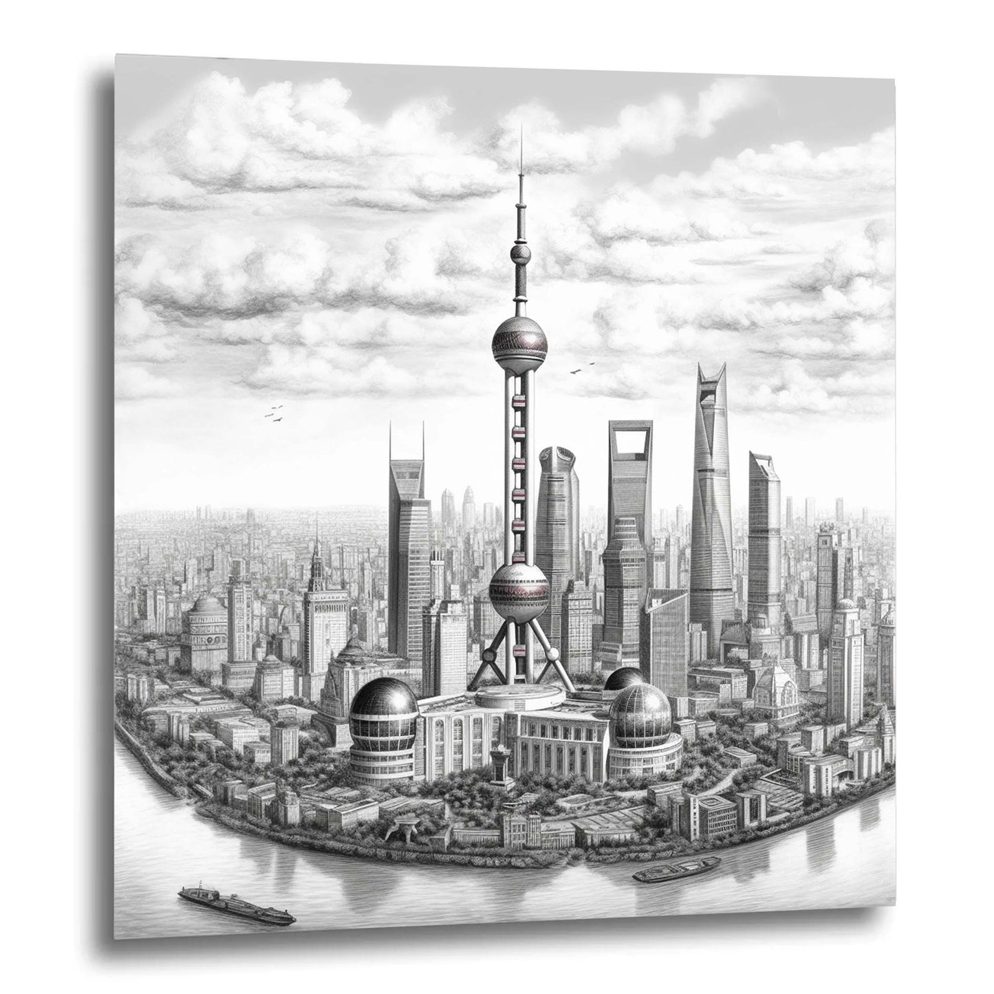Shanghai Skyline - Wandbild in der Stilrichtung einer Zeichnung