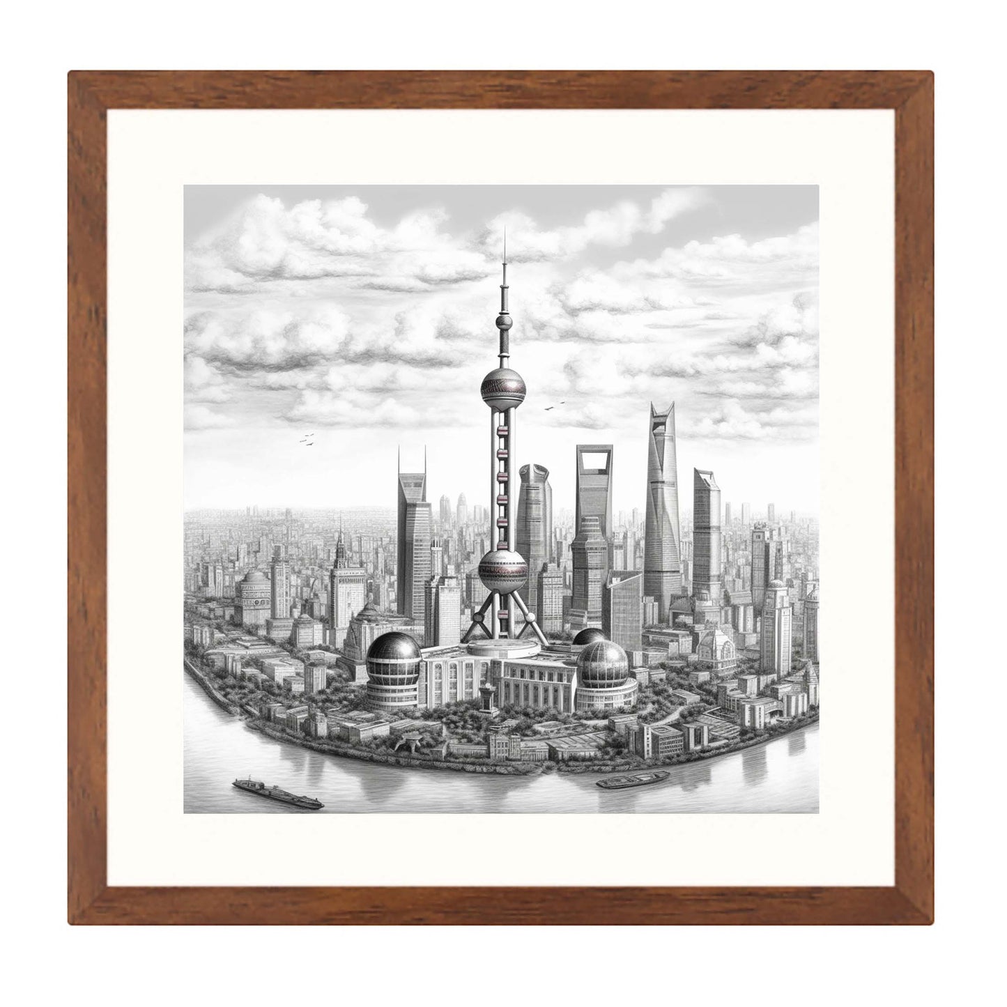 Shanghai Skyline - Wandbild in der Stilrichtung einer Zeichnung