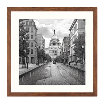 Washington Kapitol - Wandbild in der Stilrichtung einer Zeichnung